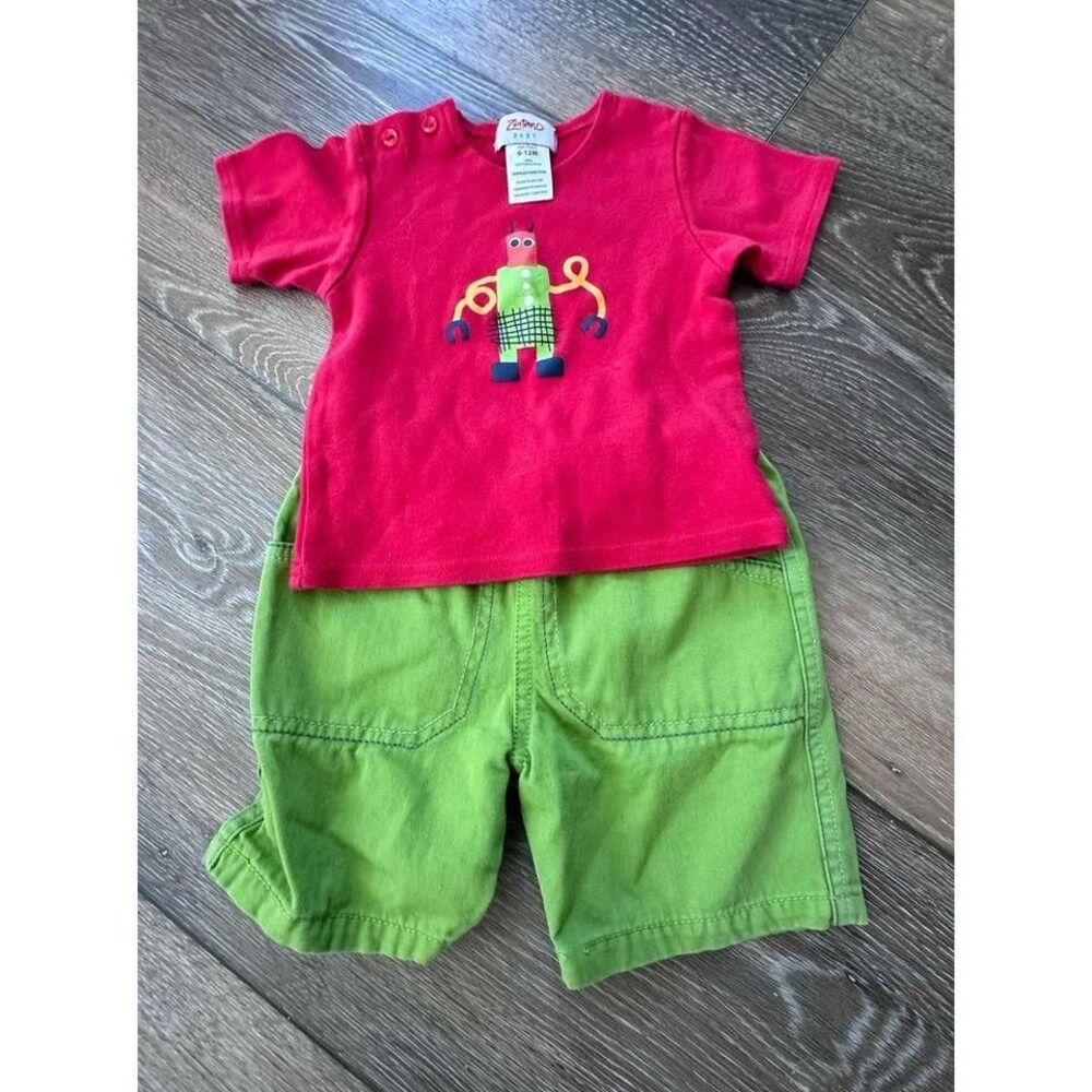Zutano robot top and Charlie‎ rocket green shorts outfit 9-12